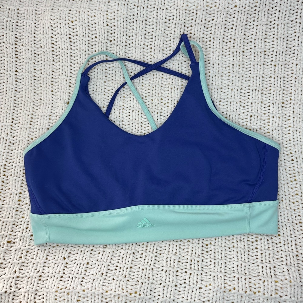 ❤️ Adidas Blue Unpadded Strappy Criss Cross Sports Bra Size Large (A243)